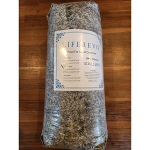 Liferevo Gray Faux Fur Luxury Plush Shaggy Duvet Cover Set Size Queen‎
